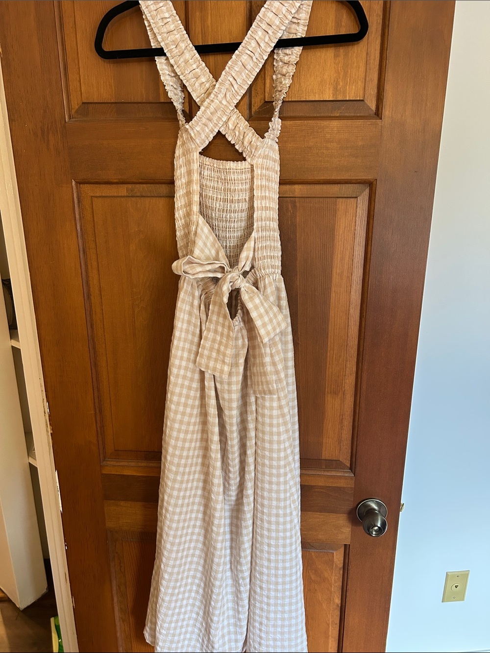 NWT Cream Gingham Smocked Maxi Sundress - Picture 2 of 5